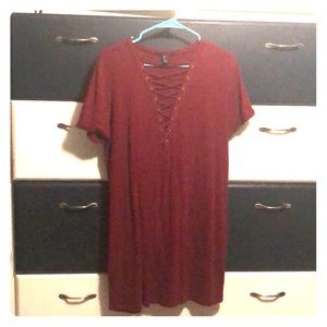 Lace up V-neck dress